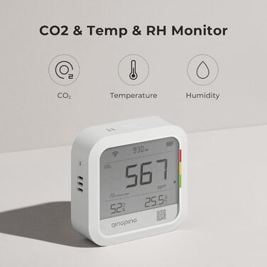 Qingping Датчик CO2, термометр та гігрометр з дистанційним моніторингом через Qingping IoT, для різних сценаріїв, з швидкою системою оповіщення