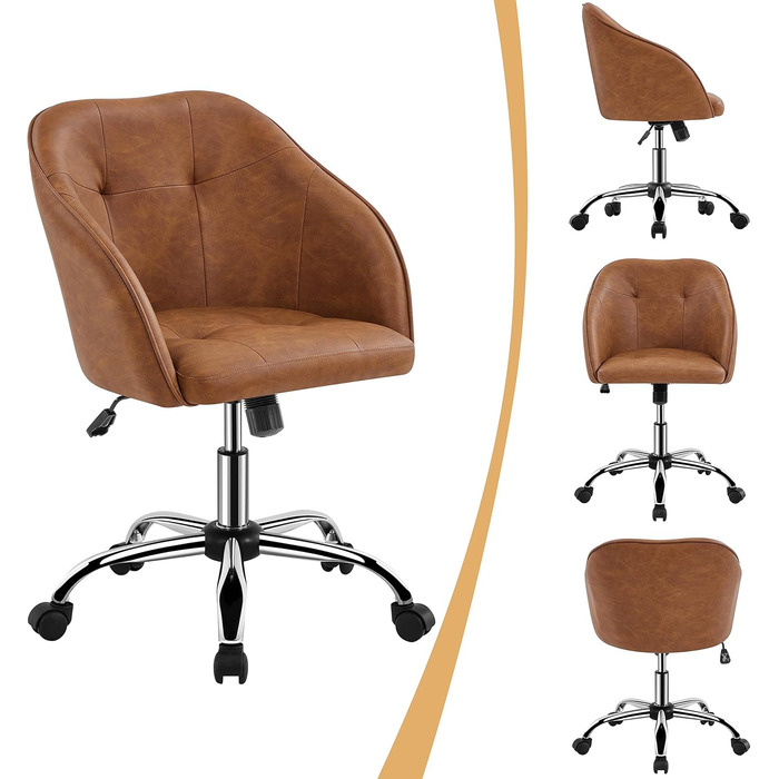 Крісло Yaheetech для дому та офісу: регульоване, поворотне, з велюру, для робочого кабінету, спальні, до 136 кг, ретро-коричневе