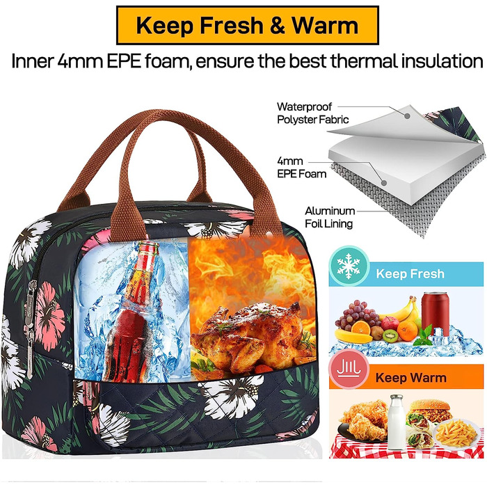 Домашня ізольована сумка для сніданку для жінок і чоловіків, сумка-холодильник для дорослих, контейнер для ланч-боксу (квіти 2)