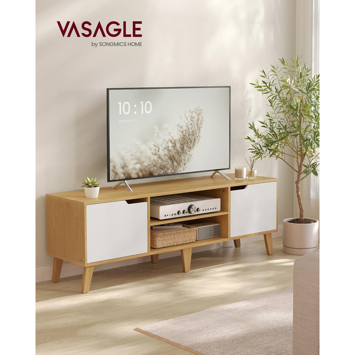 Тумба під телевізор VASAGLE, 147 см, з регульованою полицею, для телевізорів до 65 дюймів, стиль переходу, тумбочка для телевізора, вітальня, колір кремово-білий