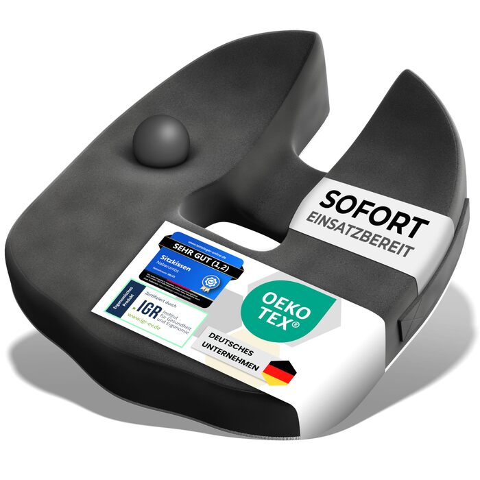 Ортопедична подушка для сидіння – ергономічна, з піною з пам'яті, знімає навантаження з куприка та спини, готова до використання – сертифікована IGR та перевірена Oeko-Tex, ідеальна для офісу, авто, подорожей та вагітності