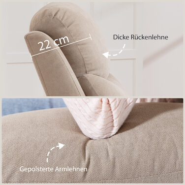 Крісло-релакс ручної роботи, сучасне крісло в стилі льону з товстим м'яким наповнювачем, м'якими підлокітниками та підставкою для ніг, бежеве.