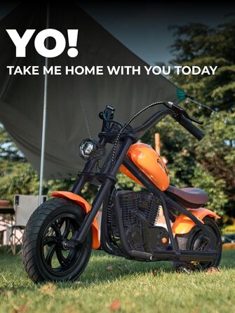 Дитячий електричний мотоцикл HYPERGOGO Challenger 12 Plus, помаранчевий, з підсвіткою, швидкість до 16 км/год, до 60 хвилин їзди