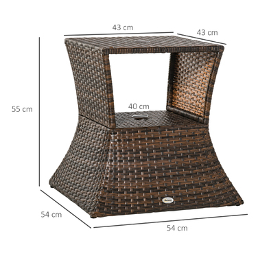 Підставка для парасольки Outsunny Garden Table Side Table 54 x 54 x 55 см виготовлена з поліротанга коричневого кольору, ідеально підходить для садових меблів і тераси