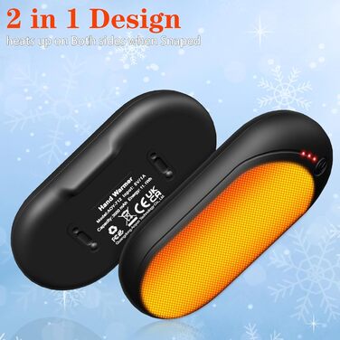 Електричний нагрівач для рук, перезарядна пара, 6000mAh, USB-кабель, 3 режими нагріву, 20 годин тепла, для активного відпочинку взимку, чорний