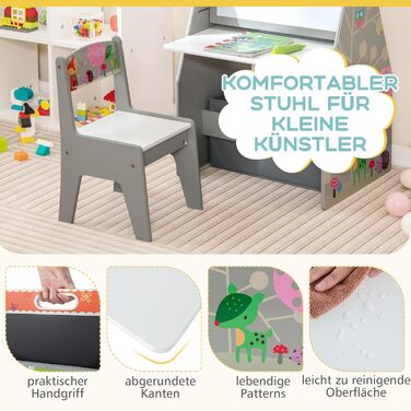 Дитячий набір 3 в 1 Dreamade: стіл, стільчик, книжкова полиця та контейнер, з магнітною дощечкою, сірий