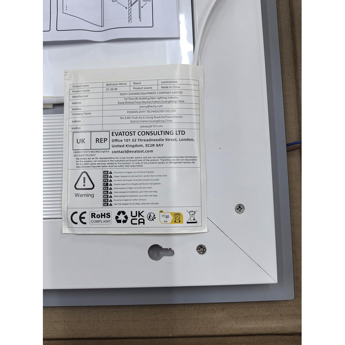 Дзеркало для ванної кімнати Luminorcrest з підсвічуванням, прямокутне 60 x 80 см, LED, 3 кольори, диммування, сенсорне управління, антизапар, CRI90+, загартоване скло, бічне та заднє підсвічування