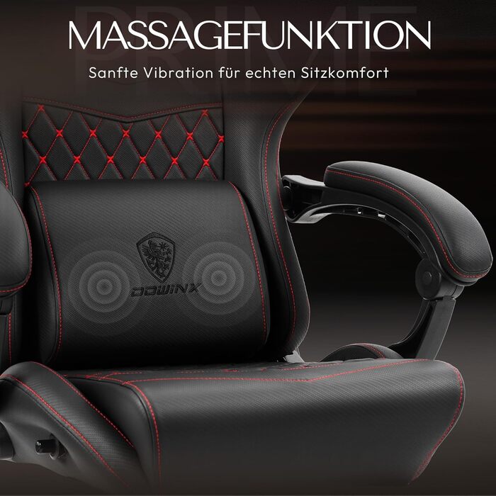 Ігровий крісло Dowinx з регульованою підніжкою, масажним поперековим валиком та офісним комфортом, до 200 кг, кут нахилу спинки 165°, чорний