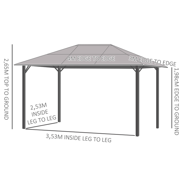 Намет для вечірок Outsunny Gazebo 4x3 м з бічними панелями та сітчастими бортами, дах ПК з алюмінію темно-сірого кольору