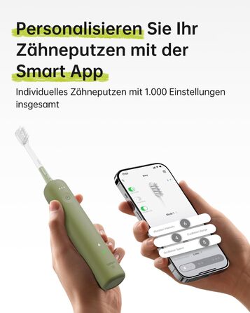 Laifen Wave Spezial: Електрична звукова зубна щітка з вібрацією та осциляцією, для дорослих, з додатком, 2 насадки (зелена)