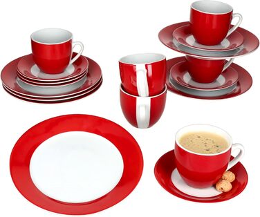 MamboCat Кавовий сервіс на 18 персон: 6 чашок (200 мл), 6 блюдець, 6 тарілок | Кольоровий фарфоровий посуд для кави та сніданку