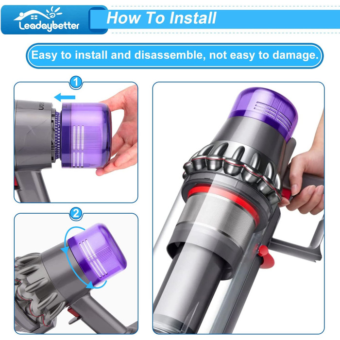 Фільтр Leadaybetter V11 для Dyson ідеально сумісний із акумуляторним пилососом Dyson V11 Absolute Extra Pro, V11 Torque Drive V11 Animal V15 Detect SV14, номер заміни деталей. DY-970013-02.