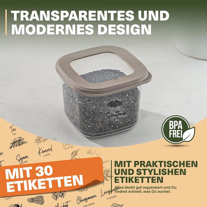 Набір контейнерів для зберігання з кришкою 12 шт. – Герметичні контейнери для борошна, мюслі, горіхів та ін. – Без BPA, складаються, придатні для миття в посудомийній машині – Вкл. наклейки