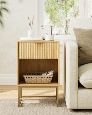 Приліжкові столики з відкритою полицею, журнальний столик для спальні та вітальні (горіх) (40 x 30 x 60 см, фініш з текстурованої дуба)