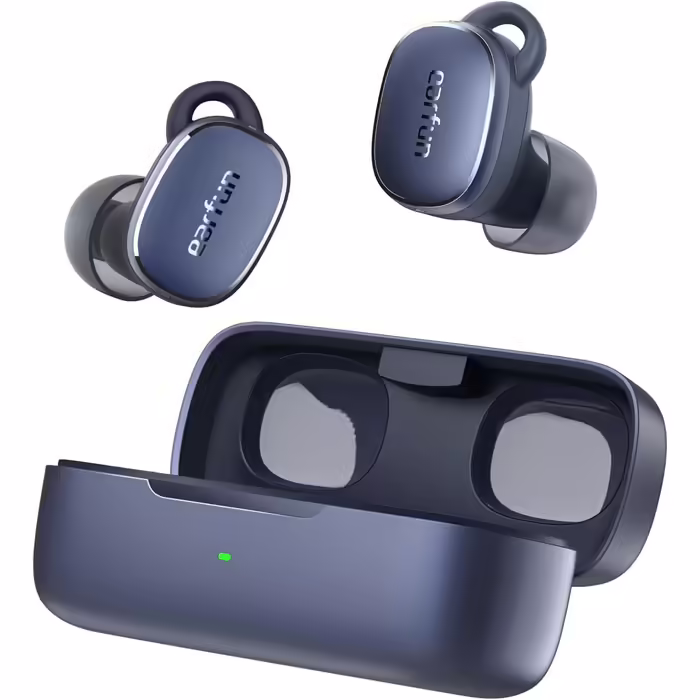 EarFun Free Pro 3 бездротові Bluetooth навушники з шумозаглушенням, Hi-Res Audio, Snapdragon Sound, aptX Adaptive, 6 мікрофонів для HD-дзвінків, Multipoint, акумулятор 33 год, бездротова зарядка, налаштовуваний еквалайзер, сині