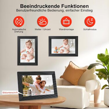 Frameo Цифровий фоторамка 10.1 дюйма з Wi-Fi, HD сенсорний екран, 16GB пам'ять, автоматичне обертання, віддалене завантаження фото та відео, настінний монтаж (чорний)