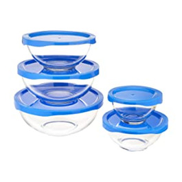 Набір скляних мисок для змішування Domopolis Basics з 10 предметів, 5 мисок і 5 кришок без бісфенолу А