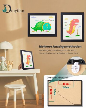 Рамки для фотографій A4, 2 шт. - Чорні, для дитячих малюнків, школи, дому, офісу