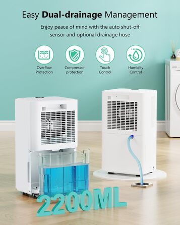 Електричний осушувач повітря 12л/день, тихий осушувач для дому, квартири, підвалу з 3 режимами, таймером 24г, автоматичною відтайкою та енергозбереженням