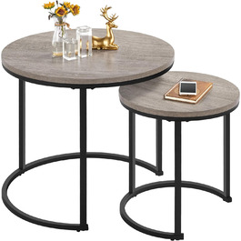 Набір Yaheetech з 2 журнальних столиків Журнальний столик Круглий гніздовий стіл Журнальний столик з металевим каркасом Стіл для вітальні Диванний стіл сучасного дизайну Маленький столик, сірий