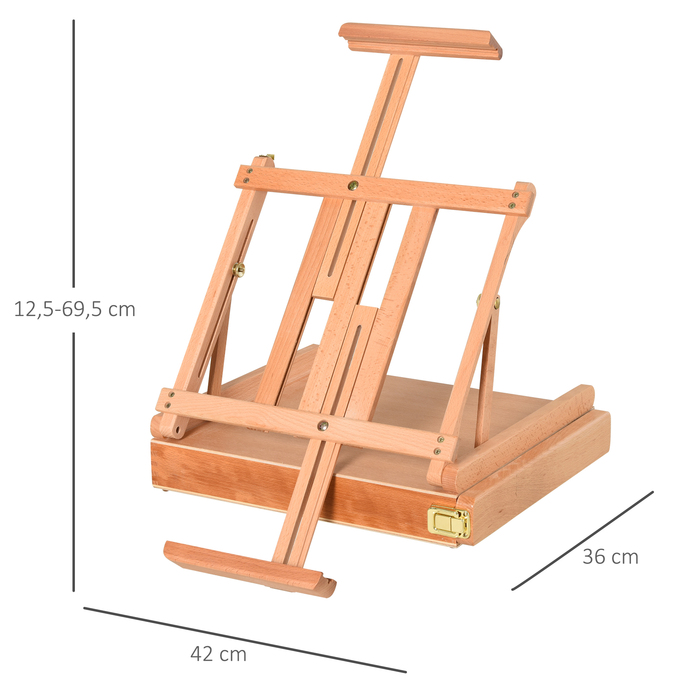Мольберт Vinsetto Easel Studio з букового дерева, складний і регульований по куту, з висувним ящиком, натуральний, 42x36x12,5см для художнього приладдя