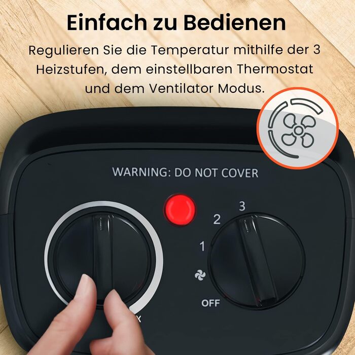 Про Breeze 2000W керамічний міні-нагрівач з холодною функцією та 3 рівнями потужності - для офісу, вітальні, спальні або тераси - Чорний