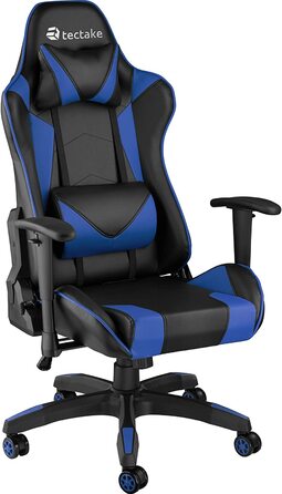 Офісне крісло TecTake 800728, гоночне ігрове крісло з високою спинкою, включаючи. Поперекова опора і подушка для шиї-різні кольори- (чорно-синій / 403208)