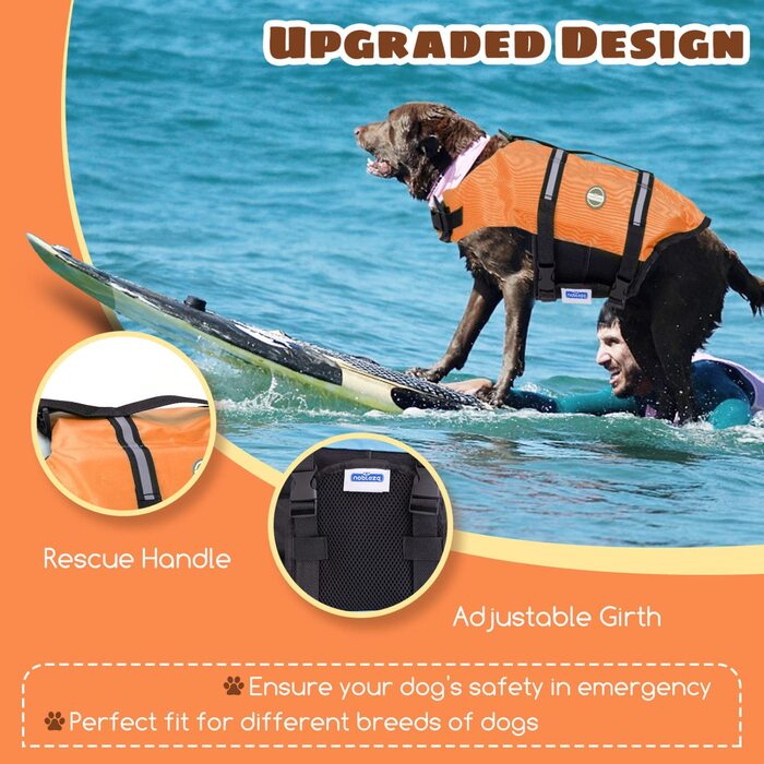 Рятувальний жилет Nobleza для собак, Регульований рятувальний жилет для собак з рятувальною ручкою і світловідбиваючим покриттям, рятувальний жилет для собак великі собаки з хорошою плавучістю, для плавання, катання на човнах і каное, Помаранчевий (L) L П