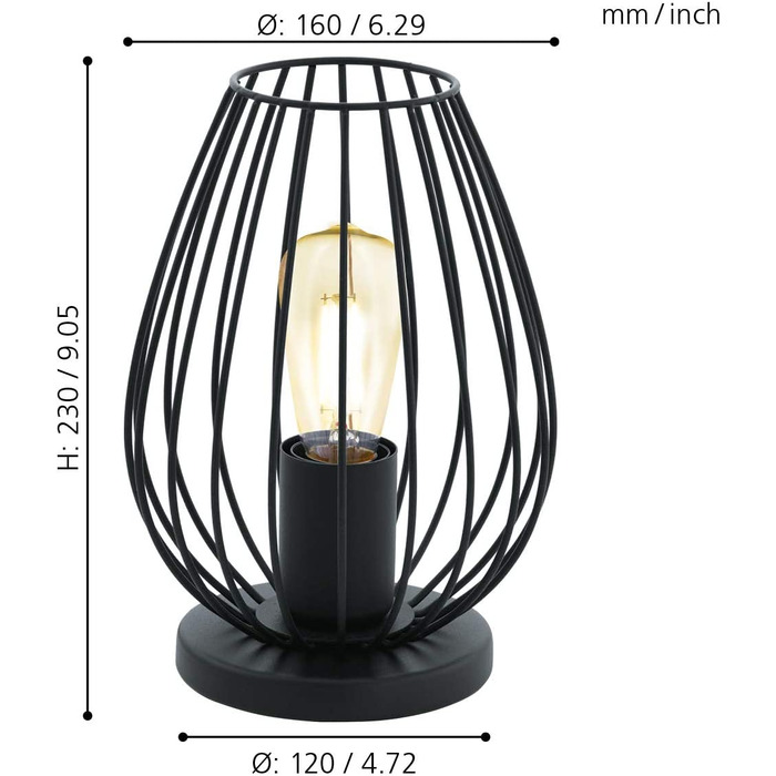 Настільна лампа EGLO Newtown: вінтажна модель з металу, чорного кольору, з вимикачем, цоколь E27 (без лампочки)
