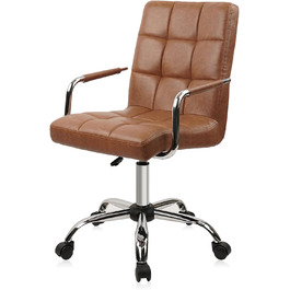 Крісло офісне Clatina Leder з підлокітниками, шкіряне, ергономічне, поворотне, регульоване по висоті, для дому та офісу, коричневе, 160 кг, 1 шт.