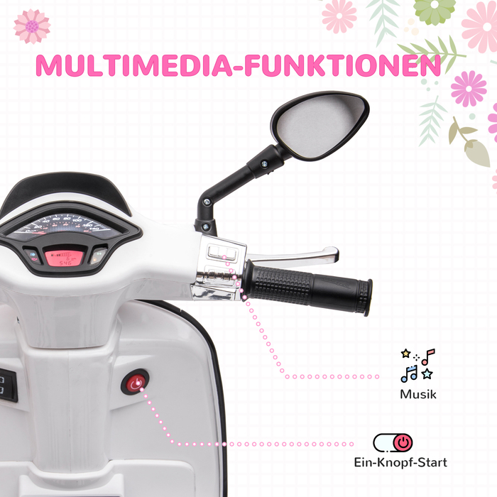 Дитячий електричний мотоцикл AIYAPLAY, дитячий мотоцикл 6 В з MP3, USB, FM-радіо, світлодіодна фара, дитячий автомобіль з тренувальними колесами, 3 км/год, для дітей 3-6 років, білий | Аосом