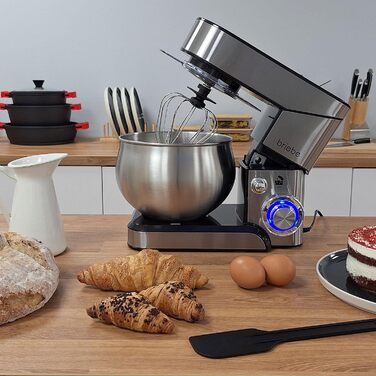 Професійна кухонна машина для замішування тіста Briebe KM1114, 1800W, 5л, 6 швидкостей, збірна чаша, міксер, гак для тіста, венчик