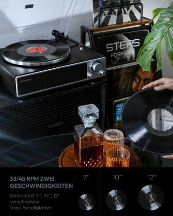 ONE-Q HiFi-програвач вінілу з Bluetooth, вбудованими динаміками, фонокоректором, магнітною голкою AT-3600L, 33/45 об/хв, чорний