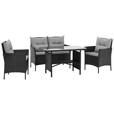 Садовий набір Gartensitzgruppe SVITA Dallas з поліротангу, 4 предмети: 2 крісла, диван на 2 місця, стіл, чорний. Комплект вуличних меблів зі сталевим каркасом та подушками