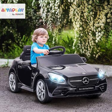 Дитячий електромобіль Mercedes SLC 300 AIYAPLAY 12V з пультом, LED, музикою, ременем безпеки, чорний, для дітей від 3 років