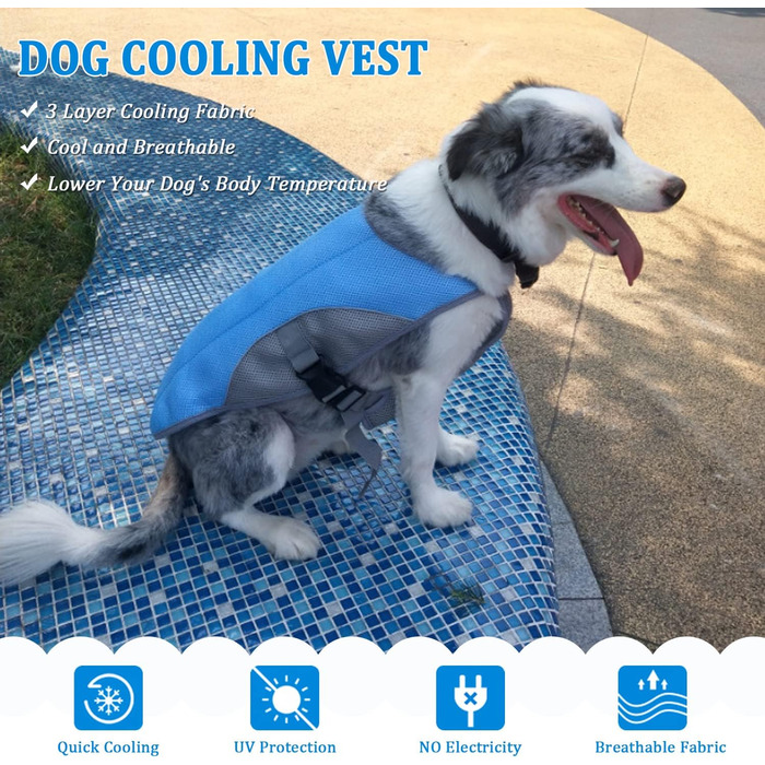 Охолоджуючий жилет для собак TVMALL дихаюча сітчаста куртка для собак Літня прохолодна і зручна куртка для собак регульована зі світловідбиваючою смугою Одяг для домашніх тварин підходить для великих середніх і маленьких собак