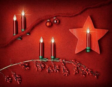 Світлодіодні свічки для ялинки Lumix® SuperLight Flame Metallic Mini Red 9cm, тепле біле світло, набір 12 шт. з пультом керування, 77146