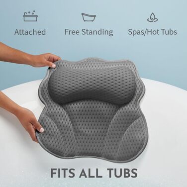 Подушка для ванни WONDERfoam з ергономічною підтримкою голови, шиї та спини, сірого кольору. Матеріал: піна пам'яті, антиковзаюча, машинне прання, дихаюча, швидковисихаюча.