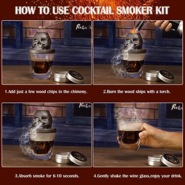 Набір для копчення віскі Anmyox з ліхтариком, набір для диму з коробкою, віскі-набір, подарунок для чоловіків, набір з черепом, для друзів, чоловіка, батька (без бутану)