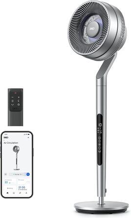 Вентилятор Dreo з інтелектуальним керуванням, 101.6-111.8 см, регульована висота, тихий DC вентилятор для спальні, 120°+85° осциляція, 30.5 м³/хв, срібний