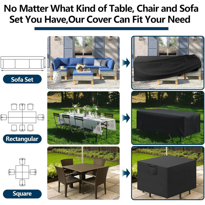 Захисний чохол для садово-патіо меблів, водовідштовхувальний, 420D Oxford, анти-UV, для столів та інших меблів, чорний, 150x90x75 см