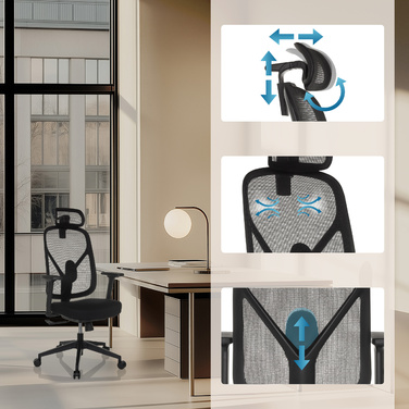 Офісне крісло / Крісло з поворотним механізмом RALOO ECO, сидіння з тканини / спинка з сітчастої тканини, чорного кольору, hjh OFFICE