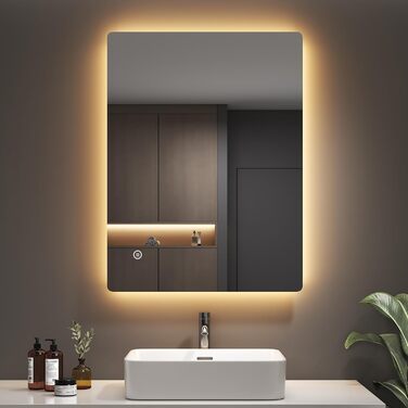 Дзеркало для ванної кімнати EMKE з підсвічуванням 60x80 см, антизапар, сенсорне, 3 режими освітлення, таймер 3 години