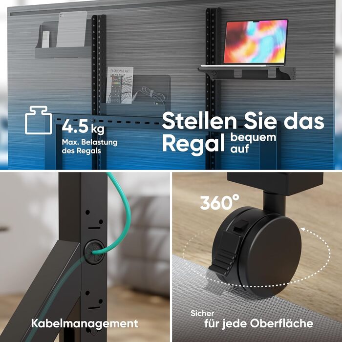 ONKRON Телевізійна стійка на коліщатках для телевізорів 70-110 дюймів, до 125 кг, з полицею, VESA 200x200-1000x800, чорна TS2081-B TS2081