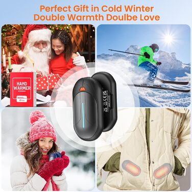 Електричні грілки для рук USB, 2 шт. - багаторазові, 3 режими нагріву, 20 годин роботи, для кемпінгу та активного відпочинку. Чорний колір.