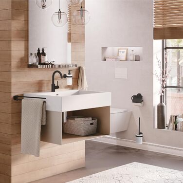 Тримач рушників Lenz Juna in – 2 поворотні руки, 40 см, антифлерове покриття, настінний монтаж (клейкий/з свердлінням), чорний