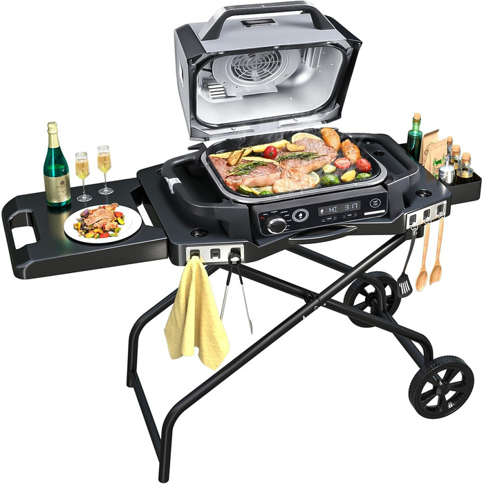 Підставка для гриля Denmay для Ninja Woodfire OG700, Pit Boss, Blackstone, Traeger Ranger, з підставкою та кошиком (чорний)