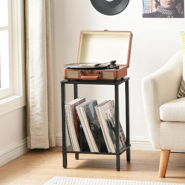 HOOBRO Стійка для програвача, полиця для платівок, приліжкова тумбочка, полиця для платівок з перегородками, органайзер для платівок, до 100 альбомів, для вітальні, чорний EBK05RS01