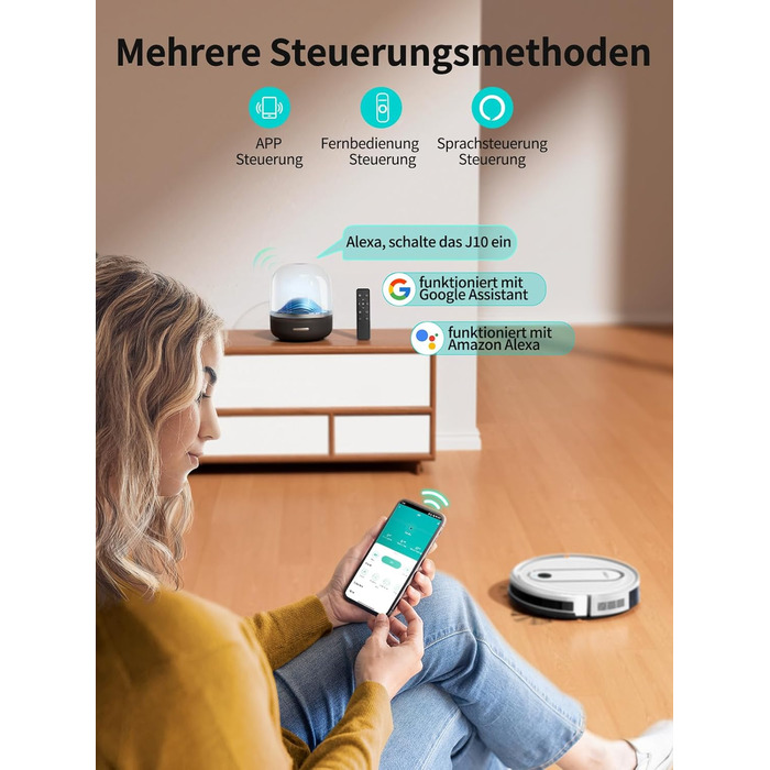 Робот-пилосос Airzeen J10 з функцією миття, 4000Pa, керування через додаток, для твердих підлог, видаляє шерсть тварин, білий