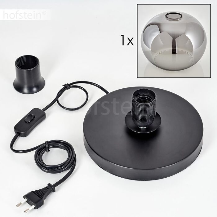 Настільна лампа Apedo: стильна ретро-лампа з металу та скла, чорний/димчастий колір, Е27, без лампочки